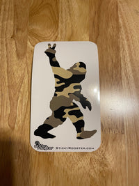 Load image into Gallery viewer, Camo Bigfoot peace sign sticker - StickyRooster
