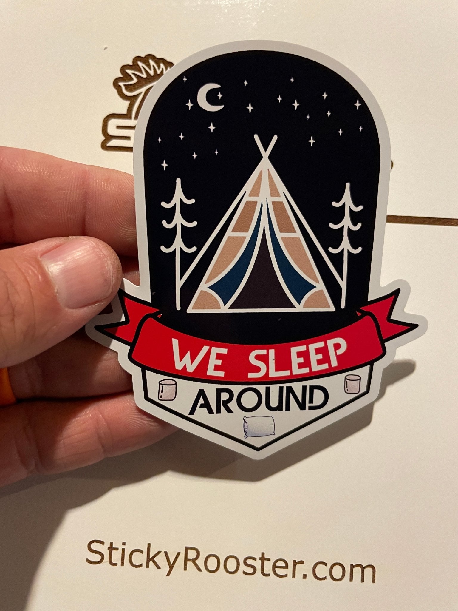 We sleep around - funny camping sticker